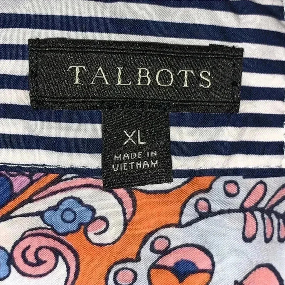 Talbots Classic Cotton Shirt Button Up Royal Palm Paisley Print Size XL Blouse - Picture 8 of 9